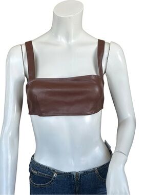Revolve WeWoreWhat Brown Faux Leather Adjustable Bra Top Size Small